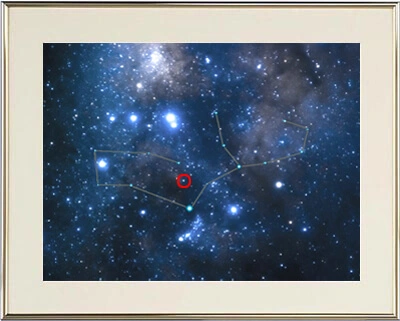 The star’s location is indicated on this beautiful photographic sky image. It is beautifully framed in gold and double matted.