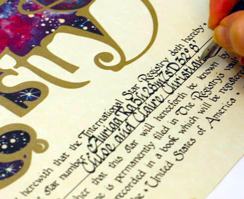 Buy a star package and have the name of the star professionally lettered in hand drawn calligraphy 