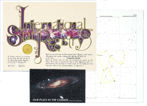 Buy a star kit and receive the iconic International Star Registry certificate, a sky chart, and exclusive booklet for your recipient