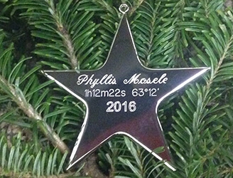 This personalized Christmas ornament can be part of your family tradition. The “Silver Star” shows the star name and date