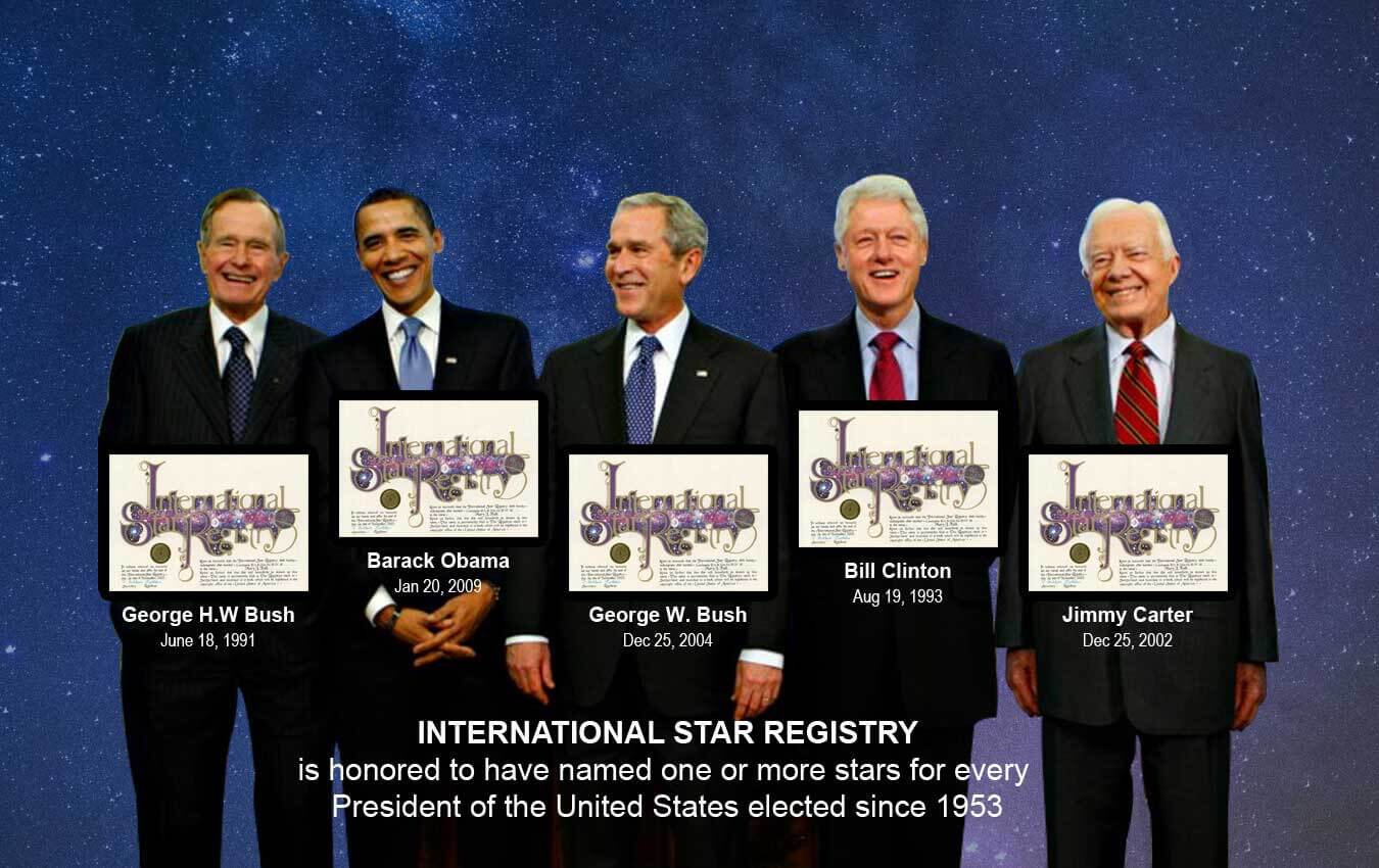 Stars are named for US presidents Jimmy Carter, Ronald Reagan, George H.W. Bush , Bill Clinton, George W. Bush, Barrack Obama, Donald Trump